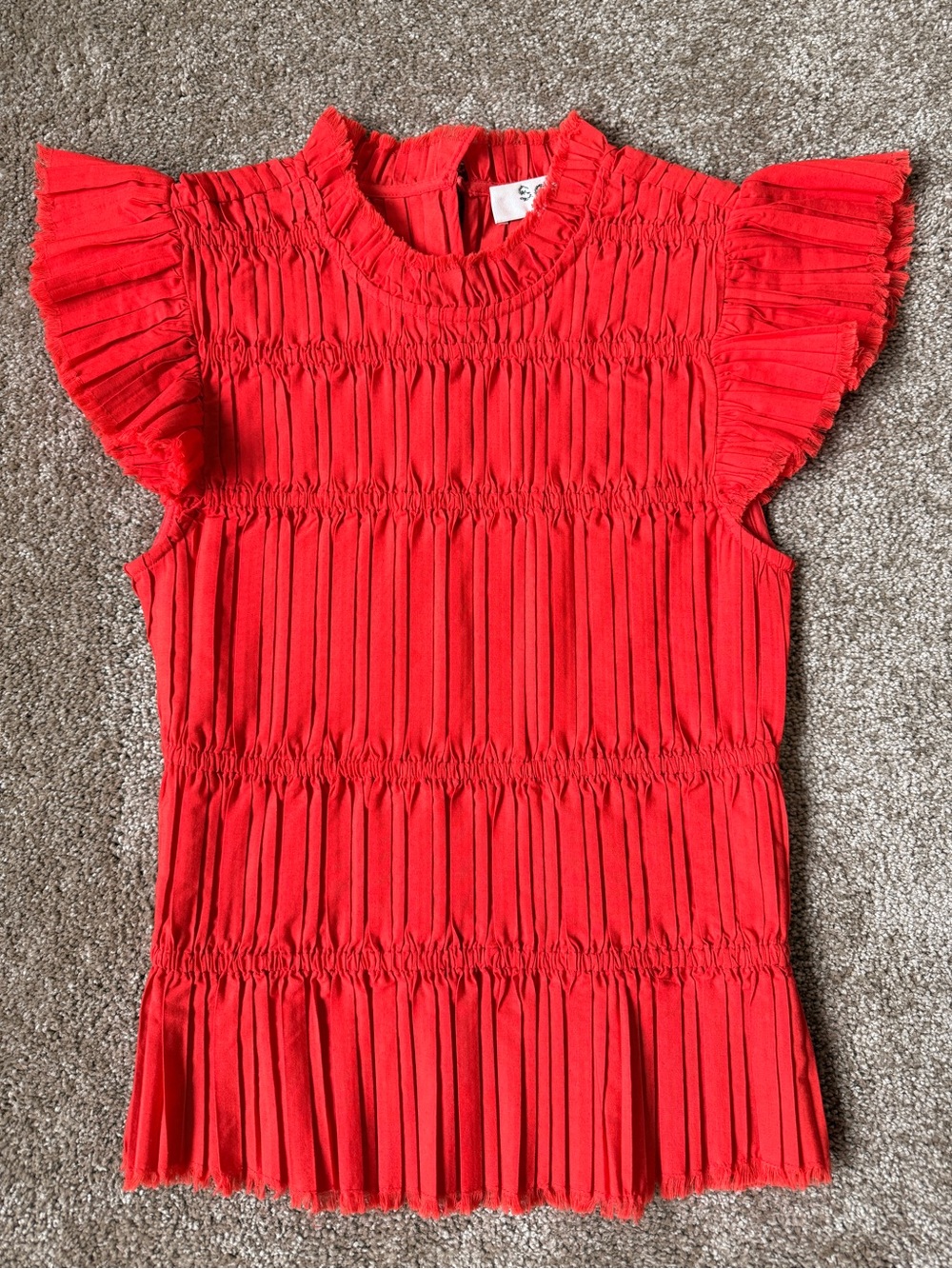 Women’s SEA Red Pleated Ruffle Sleeve Blouse
